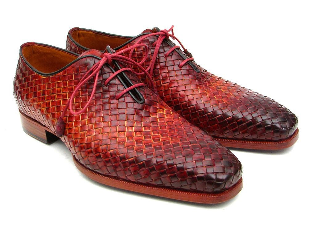Paul Parkman Men's Woven Leather Oxfords in Bordeaux and Tobacco