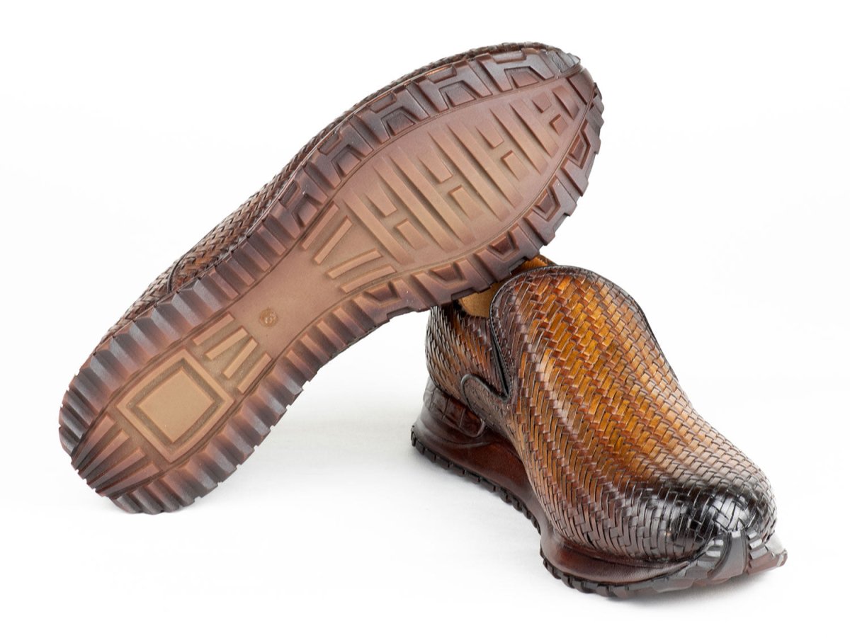 Paul Parkman Men's Woven Leather Slip On Sneakers in Brown