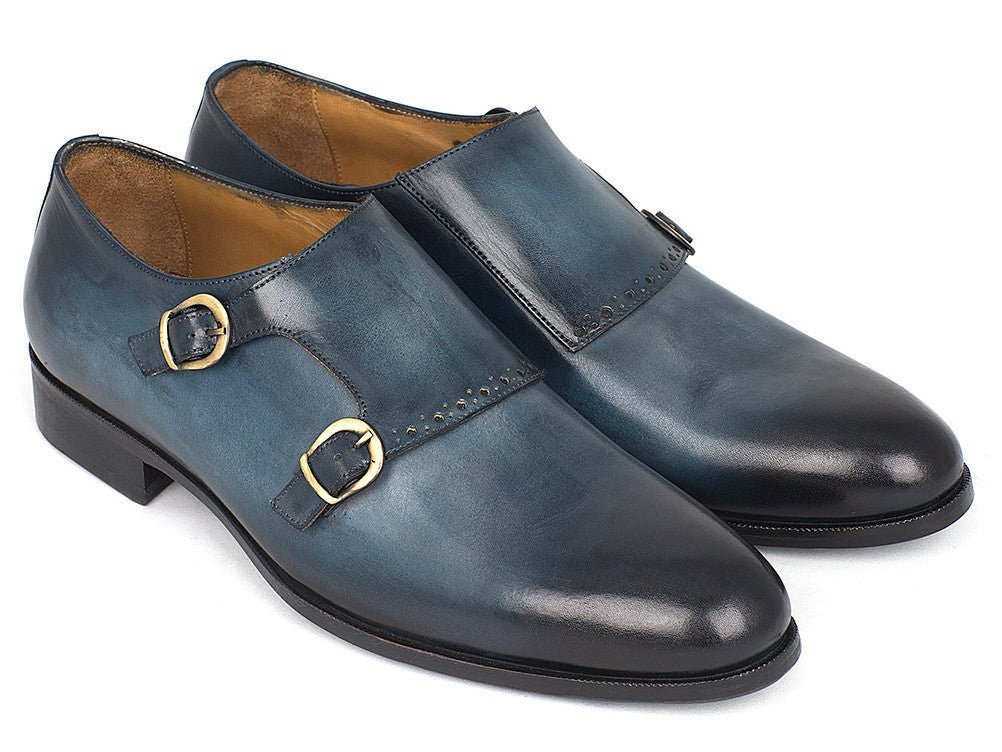Paul Parkman Navy Double Monkstrap Shoes (IDHT54 - NAVY)