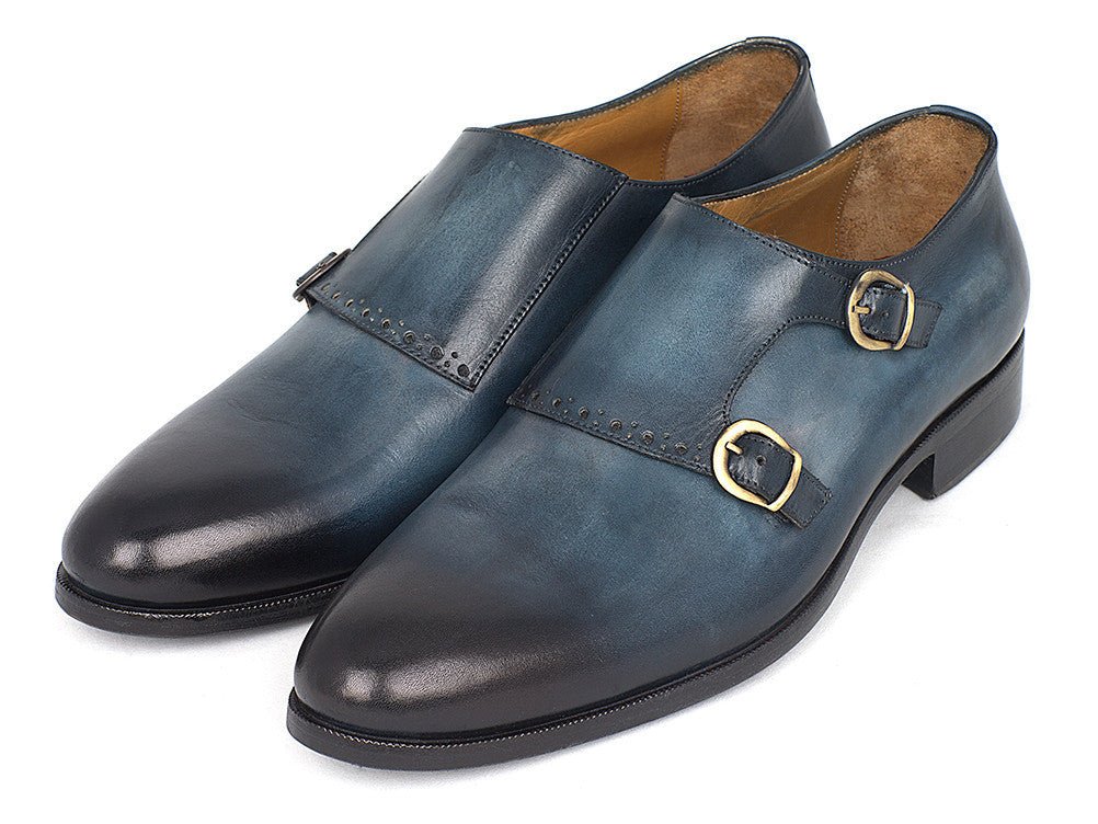 Paul Parkman Navy Double Monkstrap Shoes (IDHT54 - NAVY)