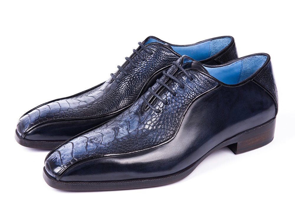 Paul Parkman Navy Genuine Ostrich Leg Bicycle Toe Oxfords (ID94DLNVY)