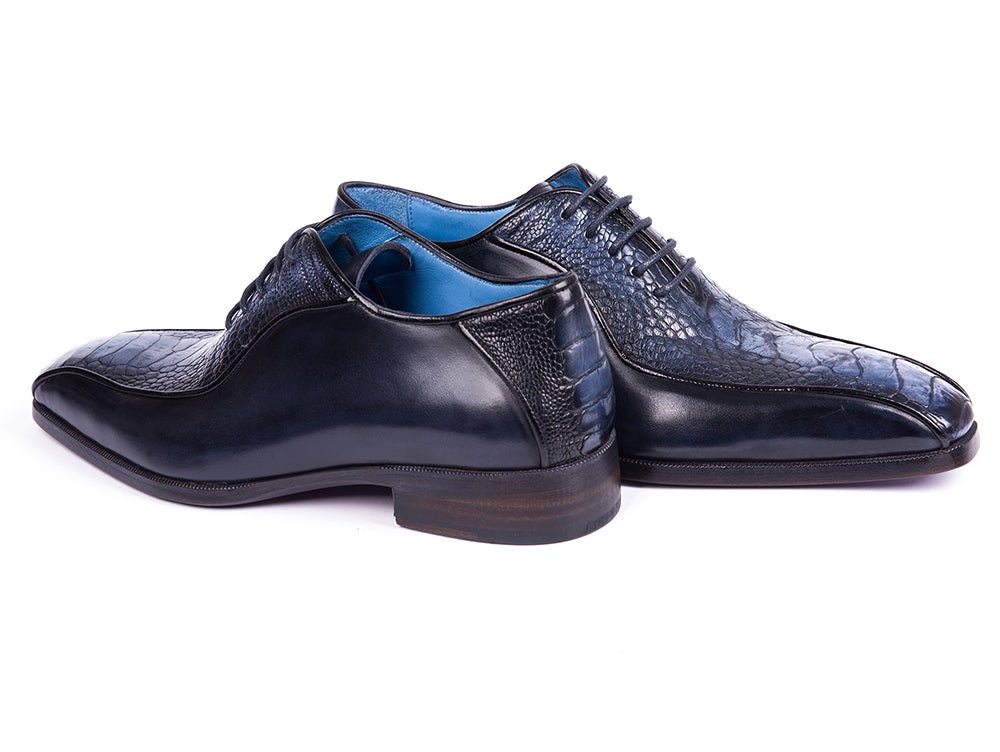 Paul Parkman Navy Genuine Ostrich Leg Bicycle Toe Oxfords (ID94DLNVY)