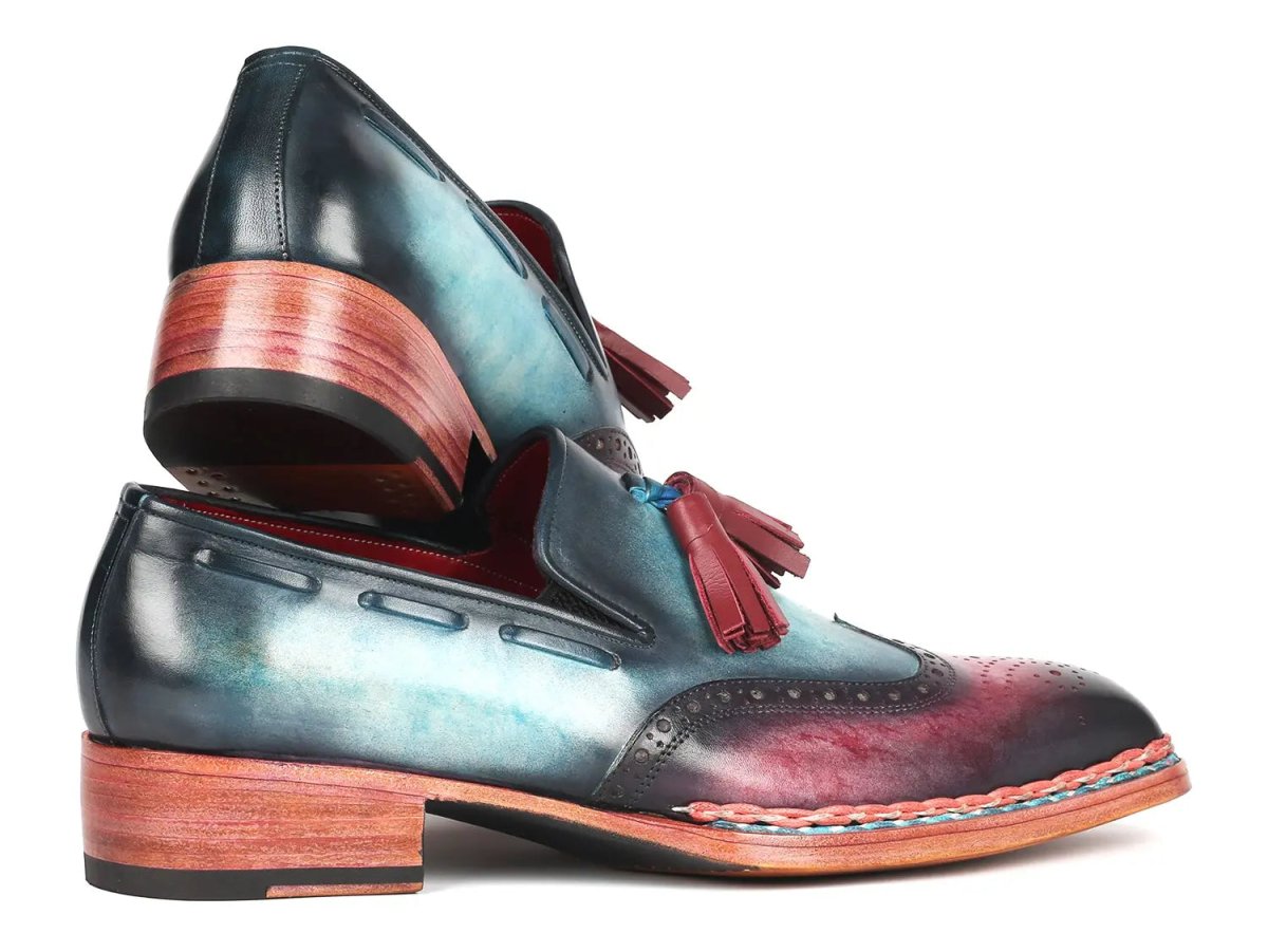 Paul Parkman Norwegian Welted Tassel Loafers in Blue and Purple