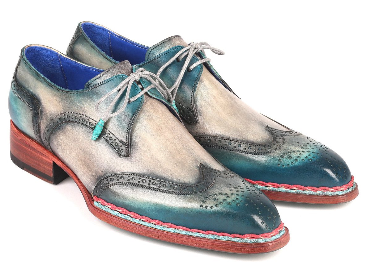 Paul Parkman Norwegian Welted Wingtip Derby Shoes in Blue and Grey