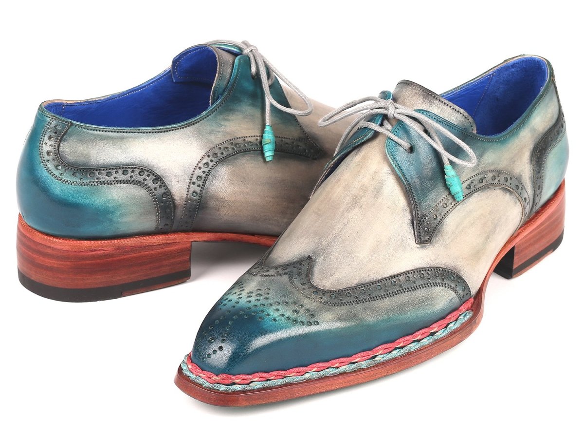 Paul Parkman Norwegian Welted Wingtip Derby Shoes in Blue and Grey