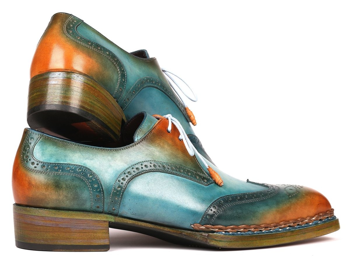 Paul Parkman Norwegian Welted Wingtip Derby Shoes in Turquoise and Tobacco