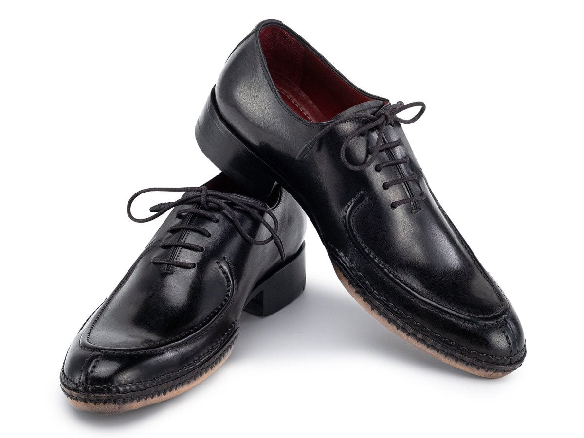 Paul Parkman Opanka Stitched Men's Custom Made Split Toe Black Leather Oxford Shoes 054 BLK