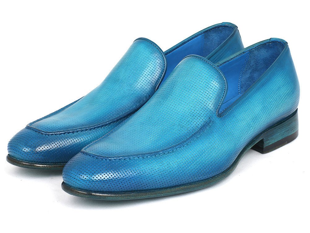 Paul Parkman Perforated Leather Loafers Turquoise (ID874 - TRQ)