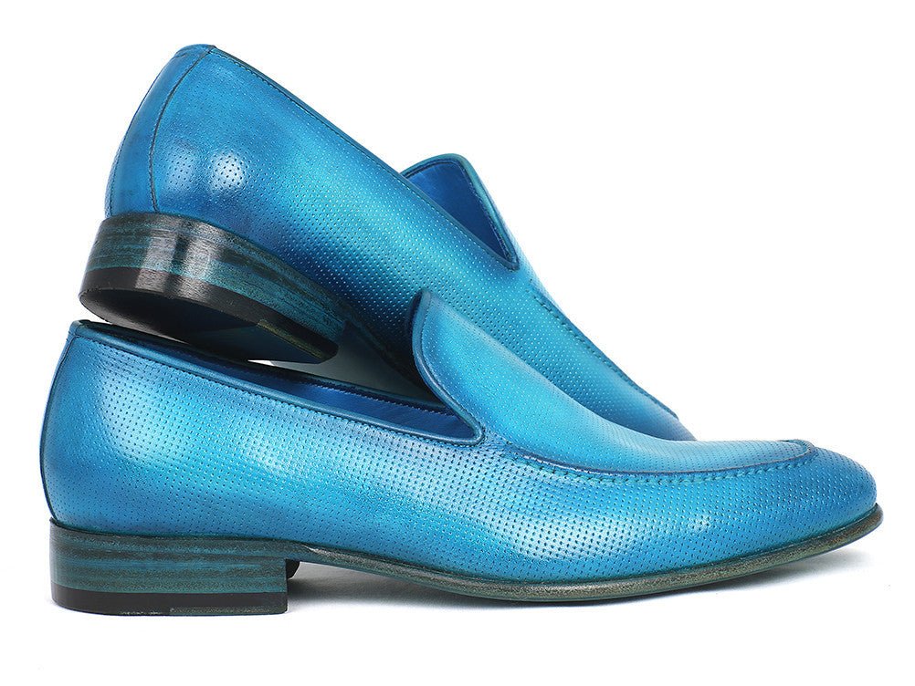 Paul Parkman Perforated Leather Loafers Turquoise (ID874 - TRQ)