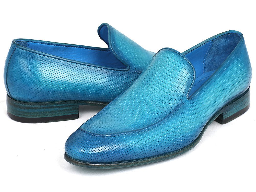 Paul Parkman Perforated Leather Loafers Turquoise (ID874 - TRQ)