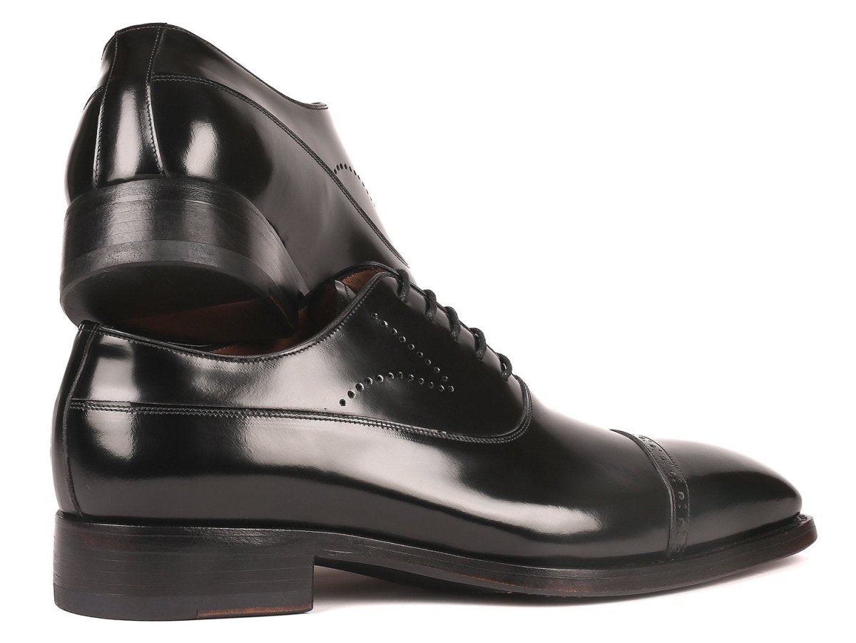 Paul Parkman Polished Leather Goodyear Welted Cap Toe Oxfords in Black