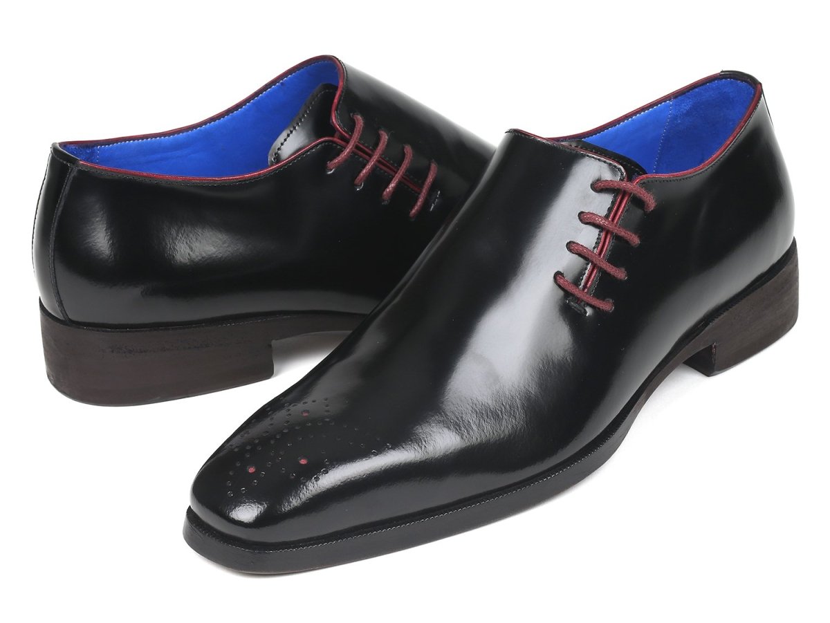 Paul Parkman Side Lace Polished Leather Oxfords in Black