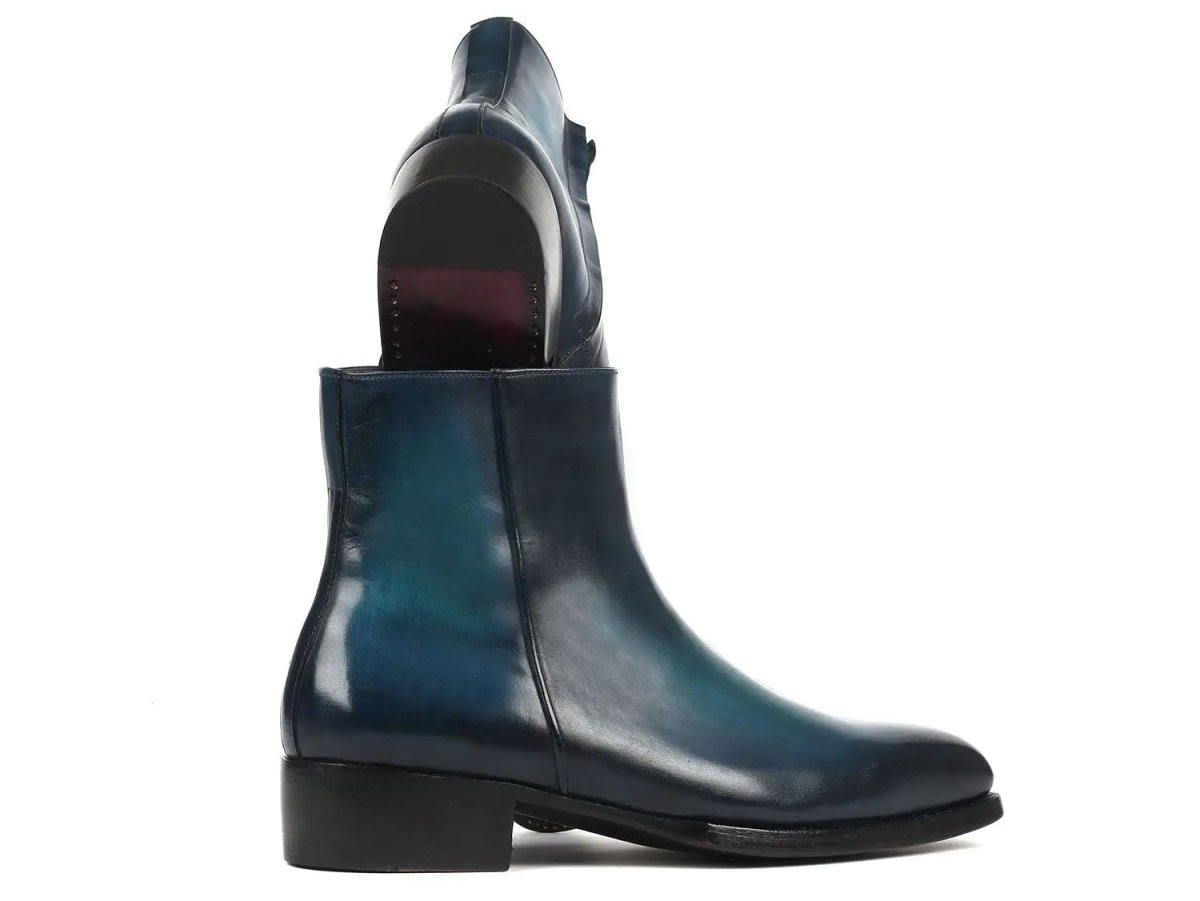 Paul Parkman Side Zipper Boots Goodyear Welted in Blue Burnished