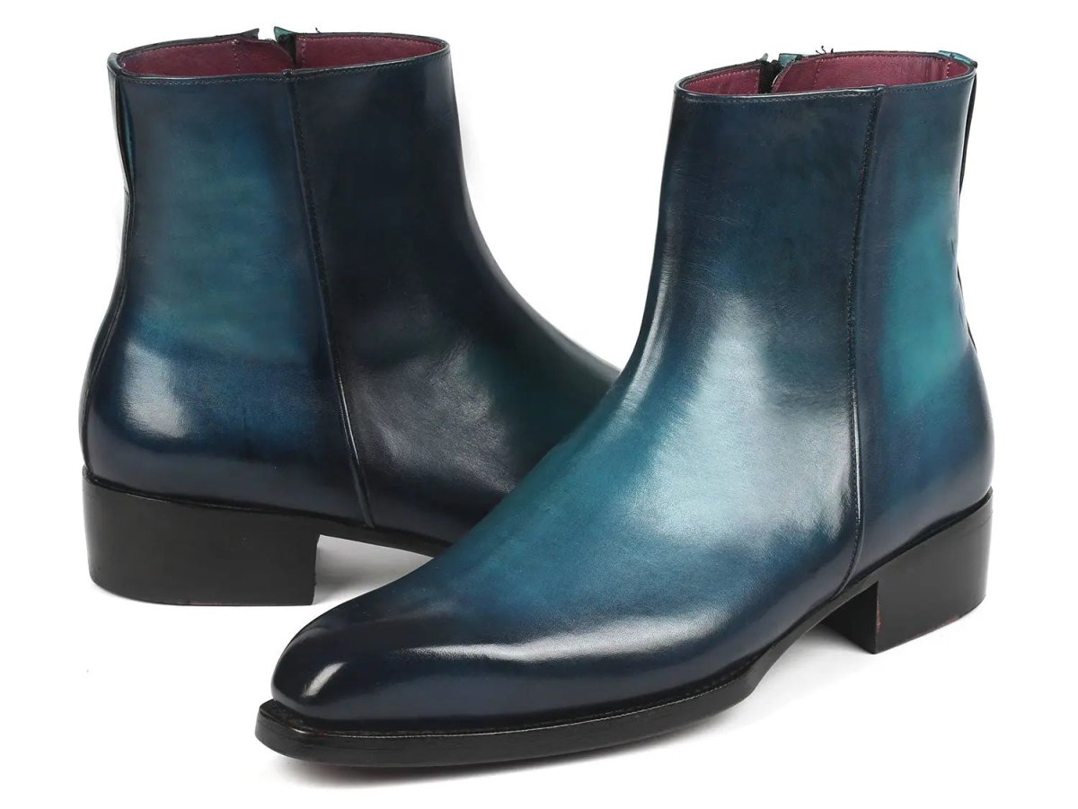 Paul Parkman Side Zipper Boots Goodyear Welted in Blue Burnished