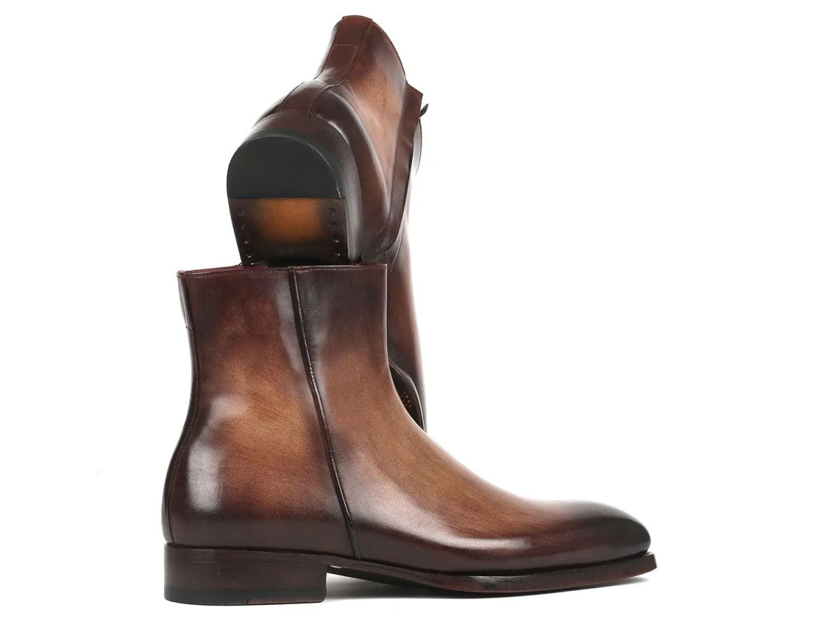 Paul Parkman Side Zipper Boots Goodyear Welted in Brown Burnished