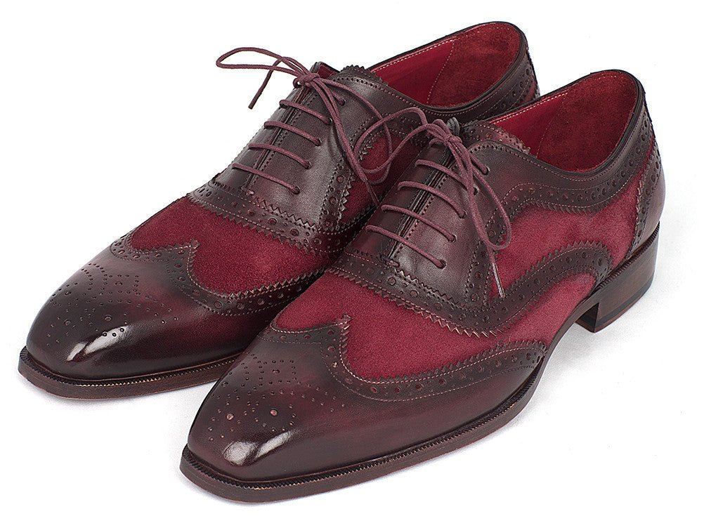 Paul Parkman Suede and Calfskin Men's Wingtip Oxfords in Bordeaux