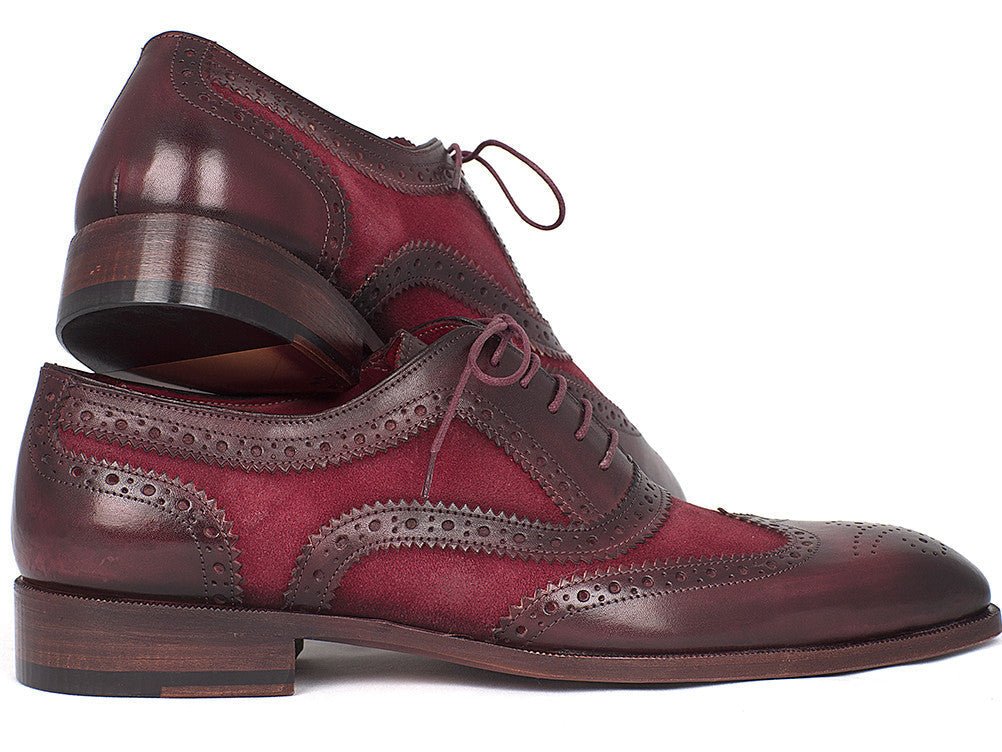 Paul Parkman Suede and Calfskin Men's Wingtip Oxfords in Bordeaux
