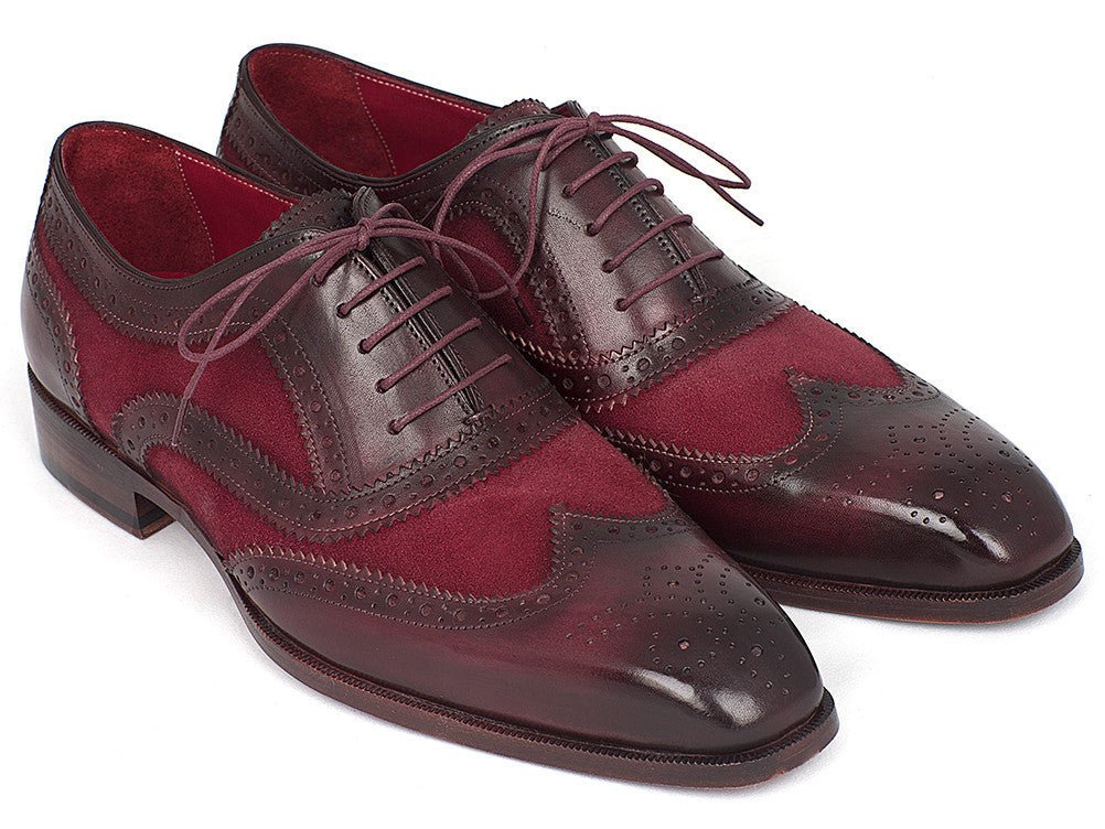Paul Parkman Suede and Calfskin Men's Wingtip Oxfords in Bordeaux