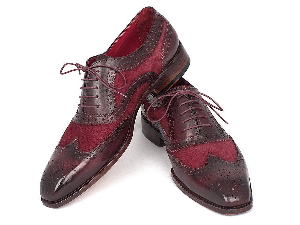 Paul Parkman Suede and Calfskin Men's Wingtip Oxfords in Bordeaux