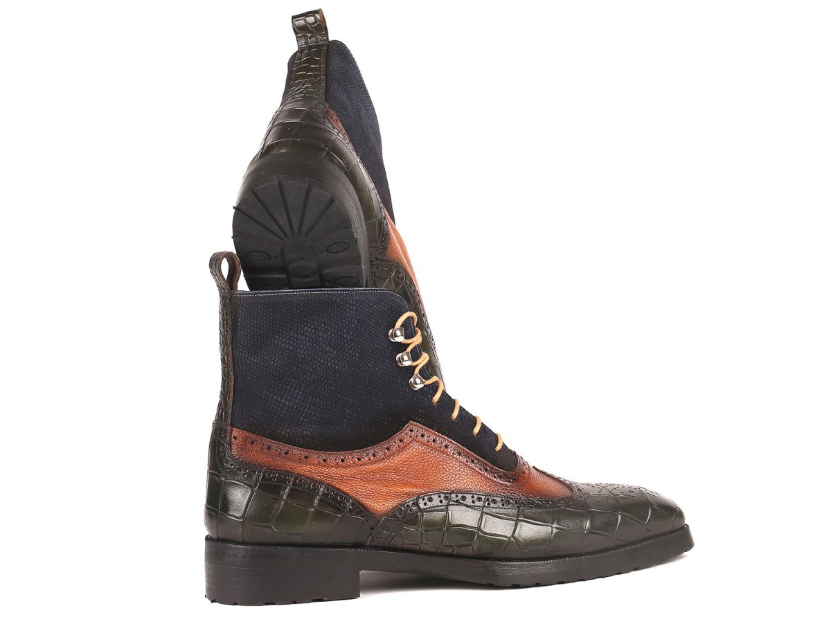 Paul Parkman Three Tone Wingtip Boots Rubber Sole (ID9735GBN)