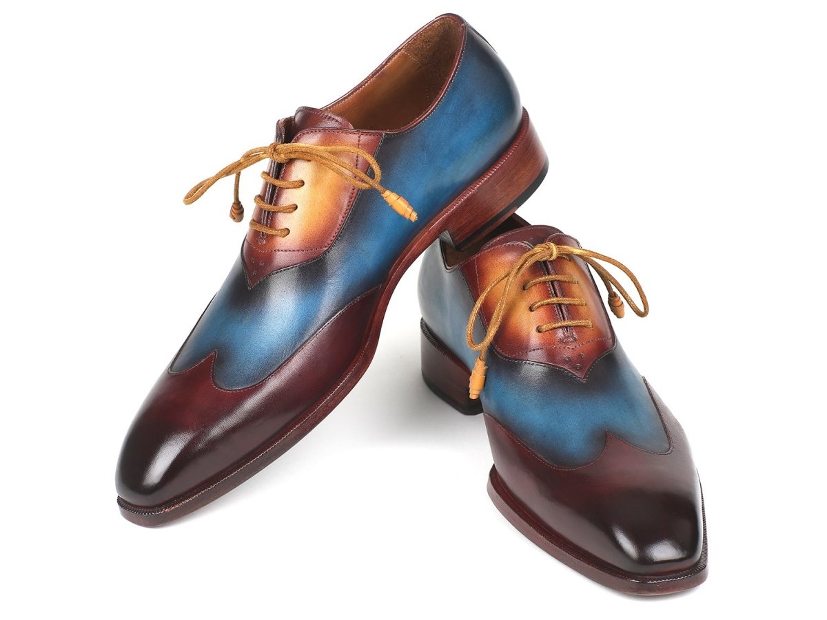 Paul Parkman Wingtip Leather Oxfords in Bordeaux, Blue and Camel