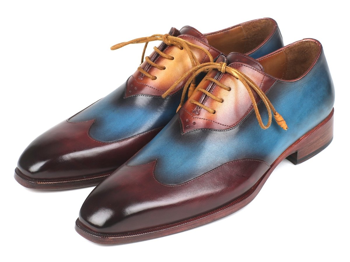 Paul Parkman Wingtip Leather Oxfords in Bordeaux, Blue and Camel