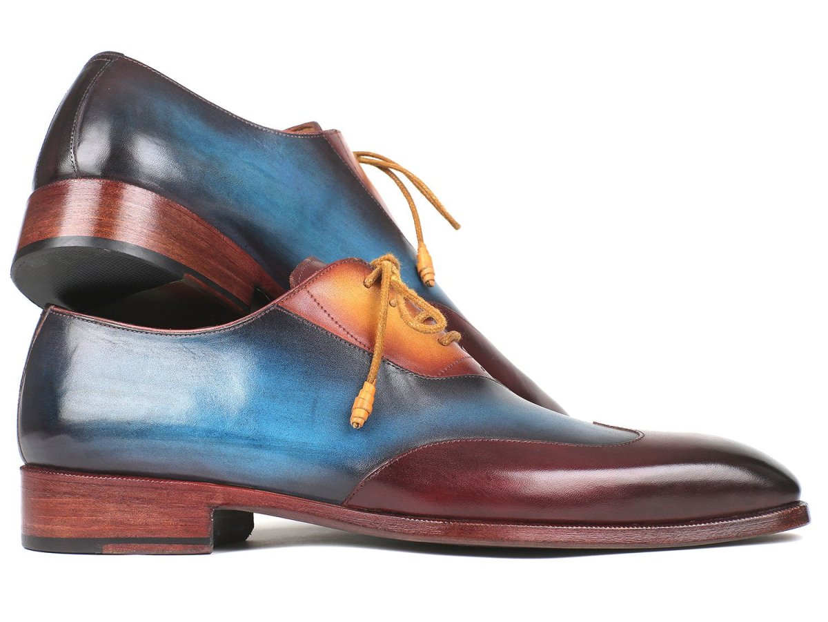 Paul Parkman Wingtip Leather Oxfords in Bordeaux, Blue and Camel