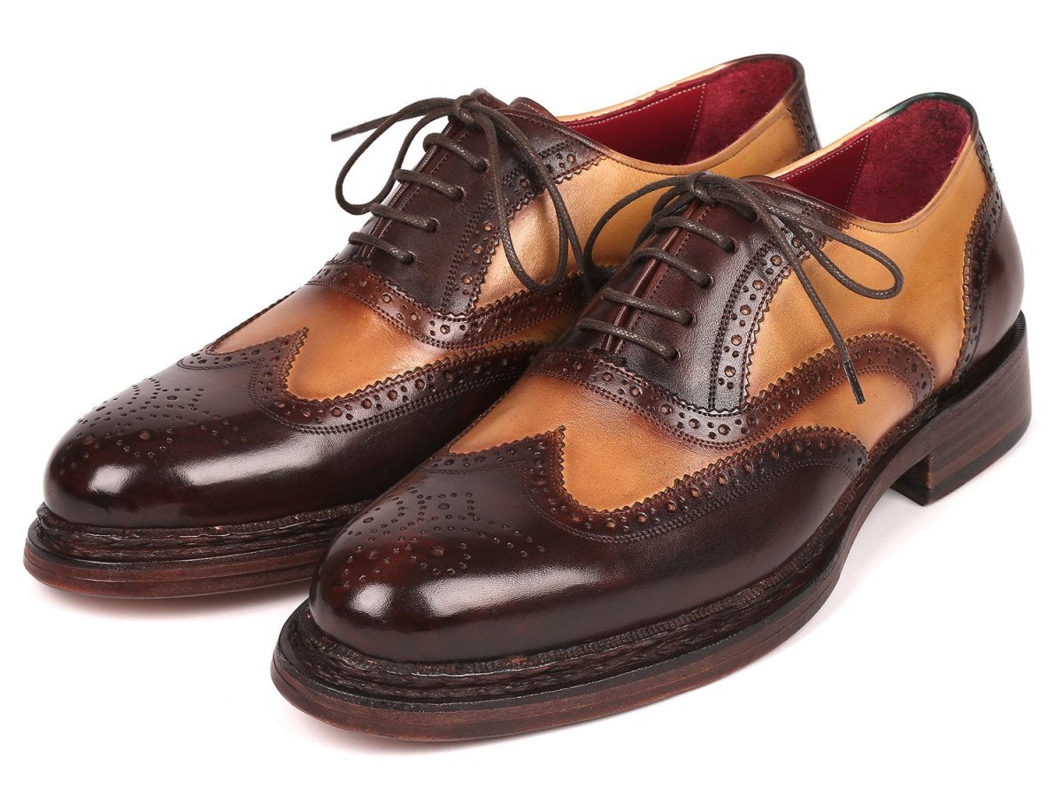 Paul Parkman Wingtip Oxfords Goodyear Welted in Brown and Beige