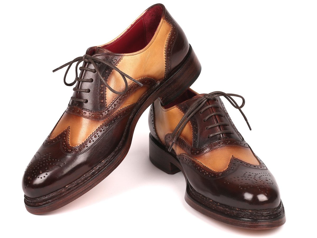 Paul Parkman Wingtip Oxfords Goodyear Welted in Brown and Beige