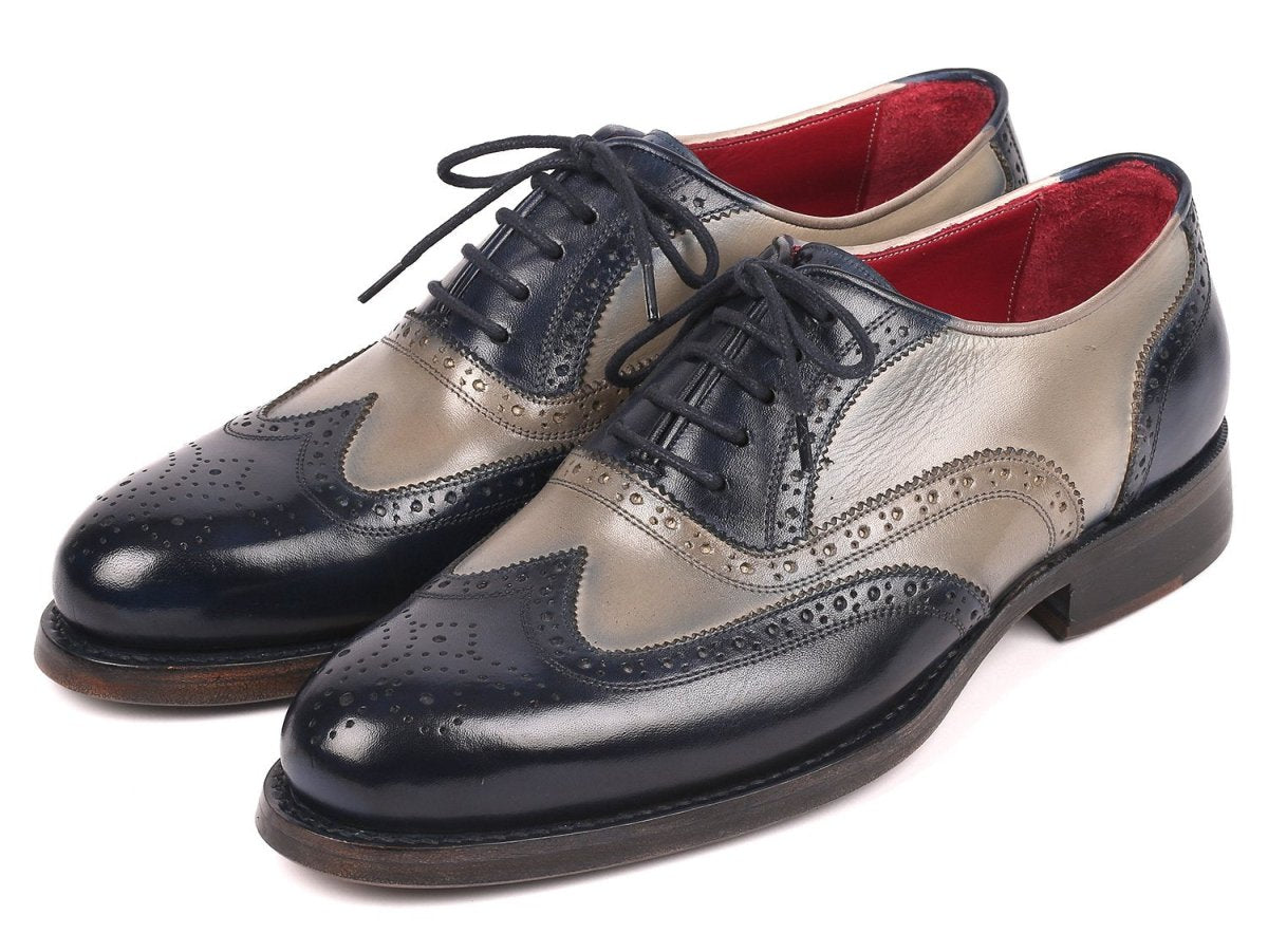 Paul Parkman Wingtip Oxfords Goodyear Welted in Navy and Gray