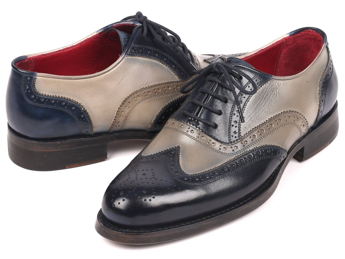 Paul Parkman Wingtip Oxfords Goodyear Welted in Navy and Gray
