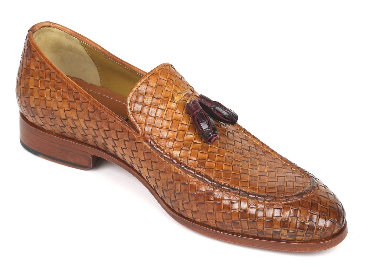 Paul Parkman Woven Leather Tassel Loafers Camel Colour (IDWVN44 CML)