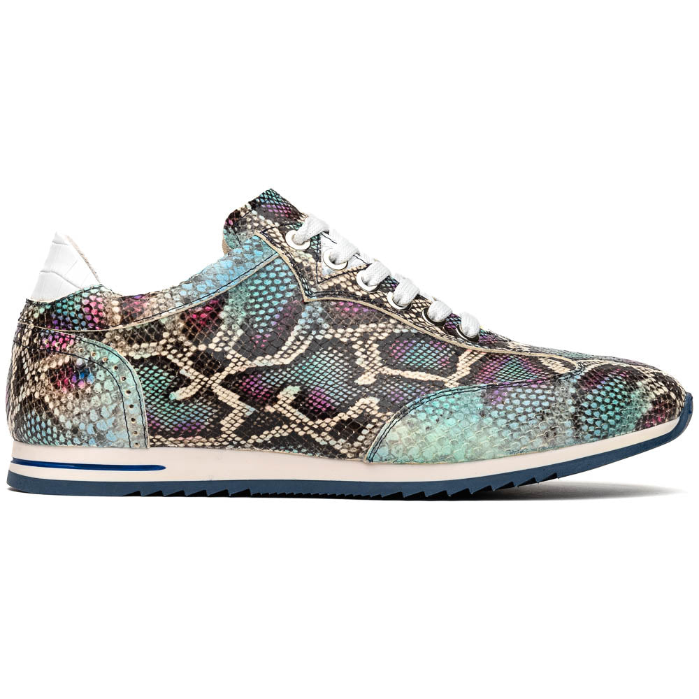 Zelli Italia Men's 65-215-BLU PERI Python Embossed Italian Calfskin Sneakers, Marine Blue