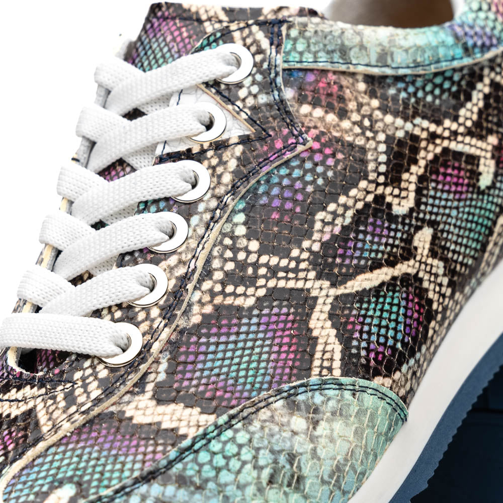 Zelli Italia Men's 65-215-BLU PERI Python Embossed Italian Calfskin Sneakers, Marine Blue