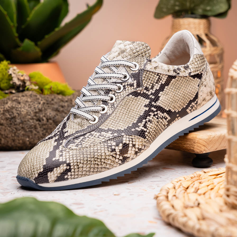 Zelli Italia Men's 65-215-WHT PERI Python Embossed Italian Calfskin Sneakers Black / White