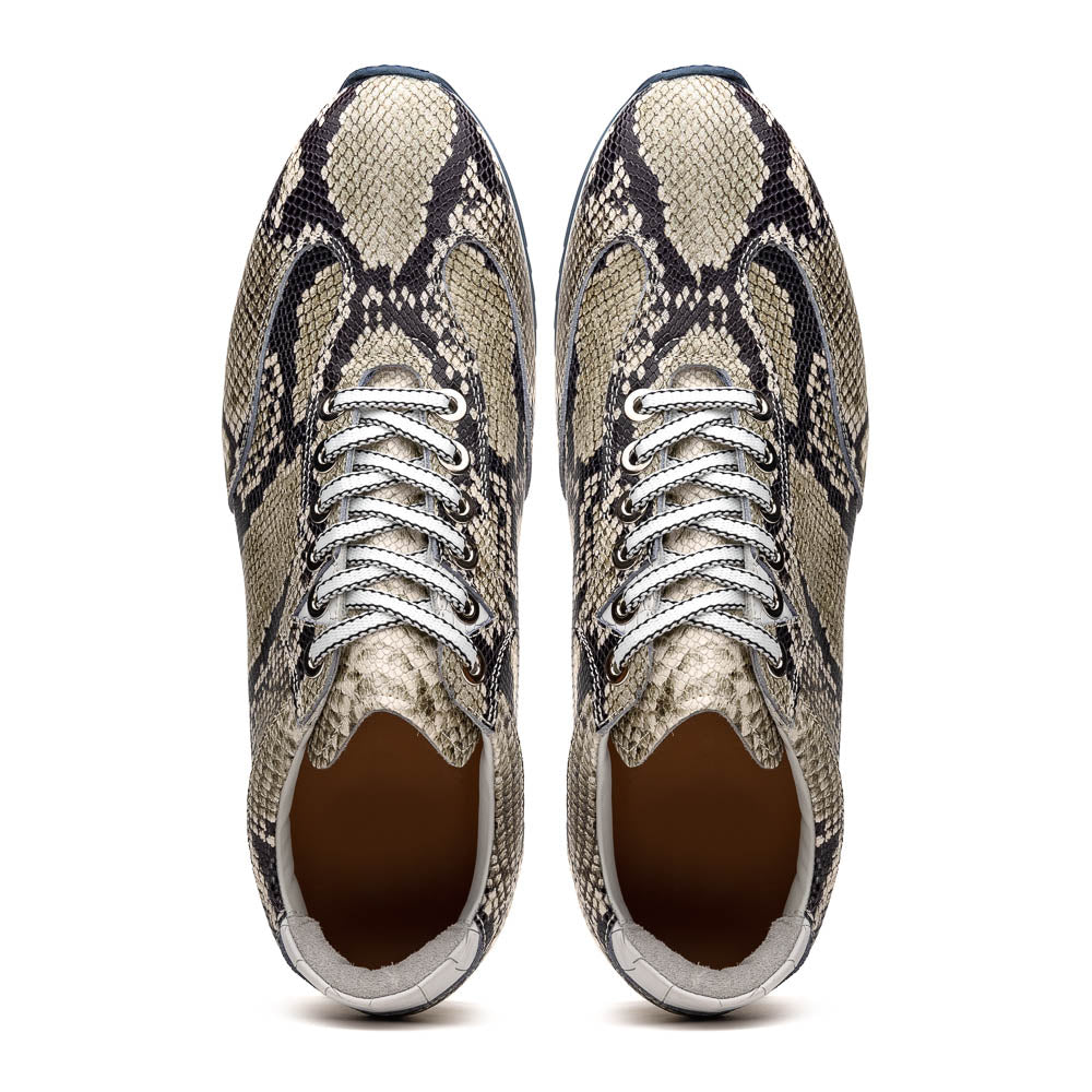 Zelli Italia Men's 65-215-WHT PERI Python Embossed Italian Calfskin Sneakers Black / White