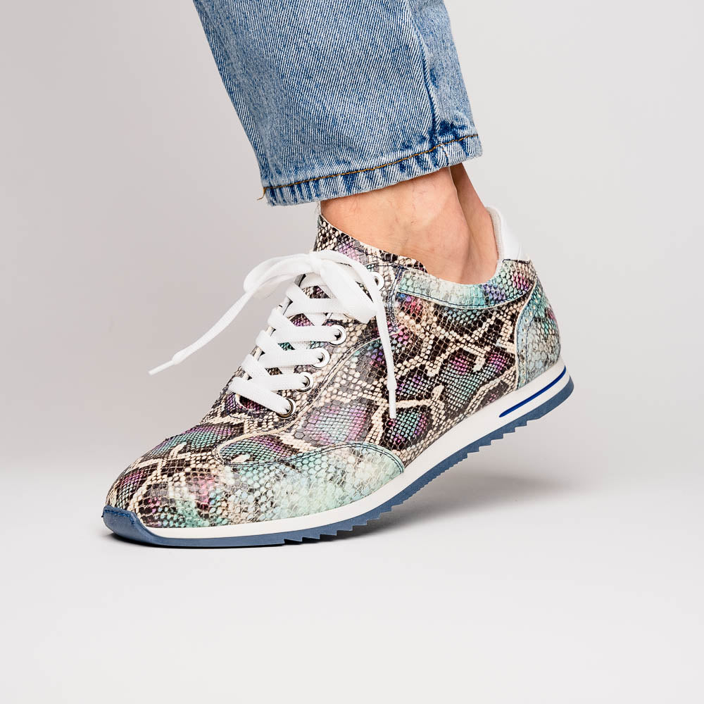 Zelli Italia Men's 65-215-BLU PERI Python Embossed Italian Calfskin Sneakers, Marine Blue