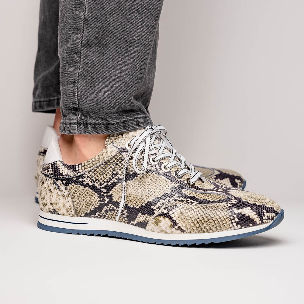 Zelli Italia Men's 65-215-WHT PERI Python Embossed Italian Calfskin Sneakers Black / White
