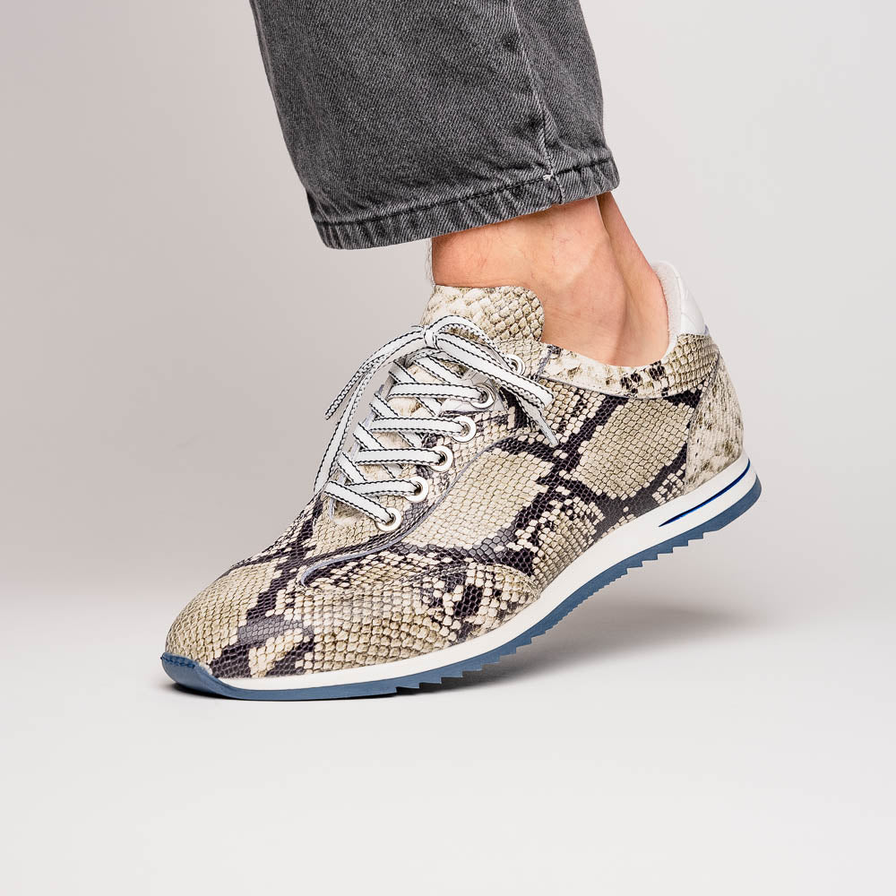 Zelli Italia Men's 65-215-WHT PERI Python Embossed Italian Calfskin Sneakers Black / White