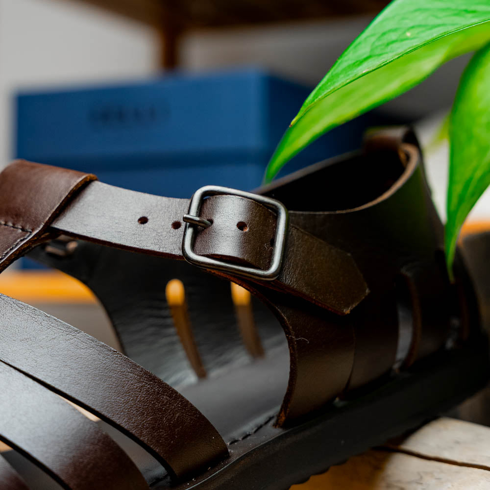 Zelli Italia 05-110-BRN PESCA Calfskin Strap-On Sandal, Brown Lifestyle View