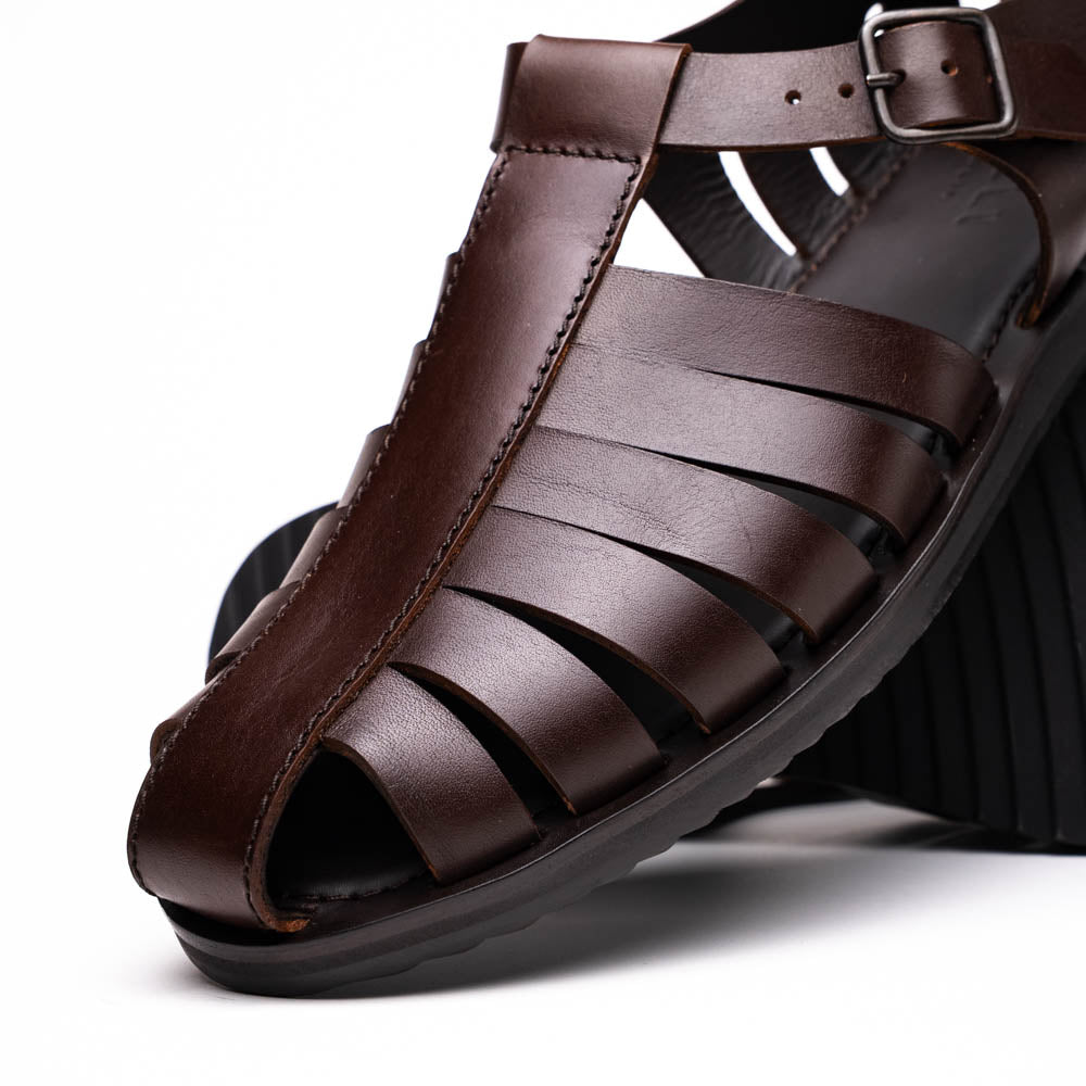 Zelli Italia 05-110-BRN PESCA Calfskin Strap-On Sandal, Brown Angled View