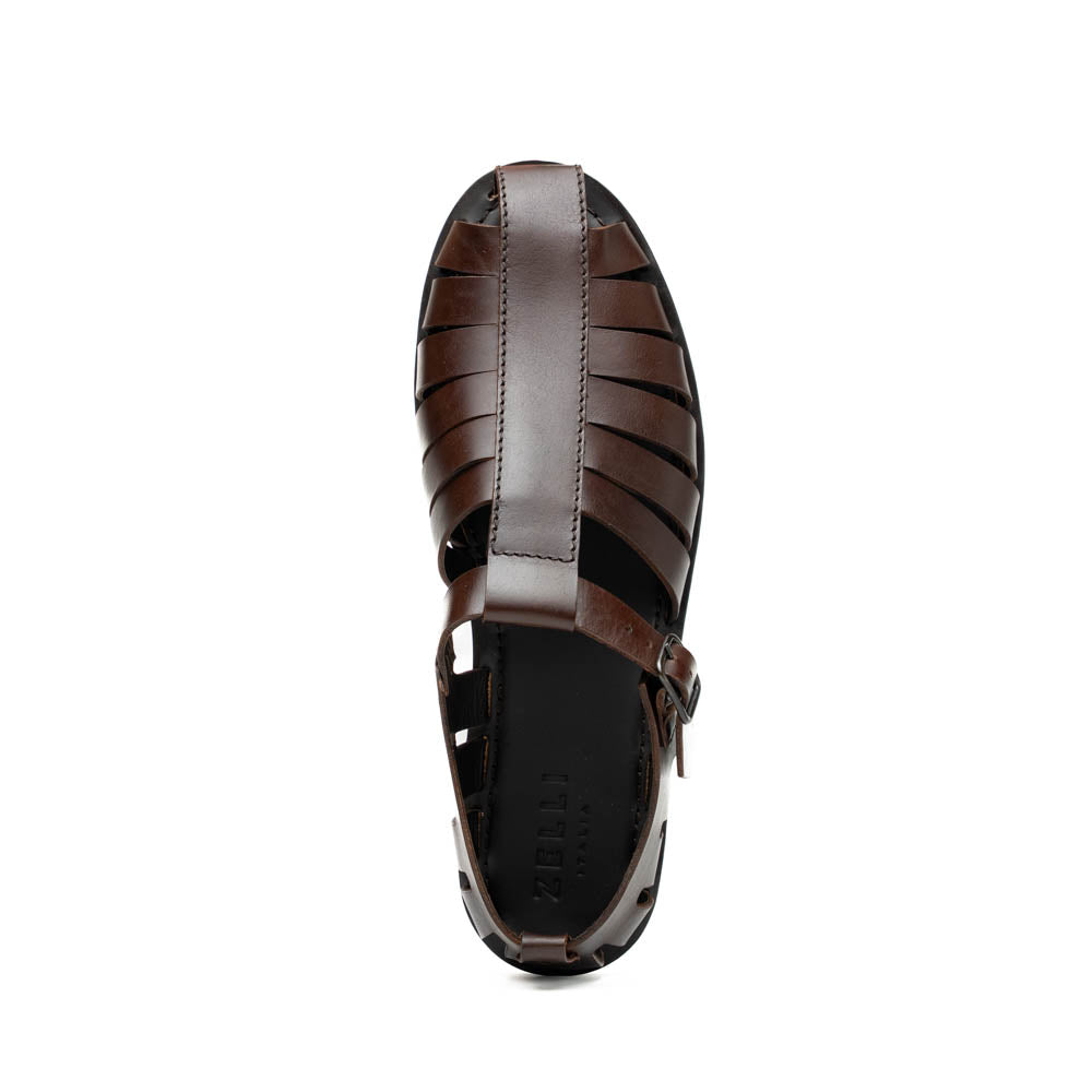 Zelli Italia 05-110-BRN PESCA Calfskin Strap-On Sandal, Brown Back View