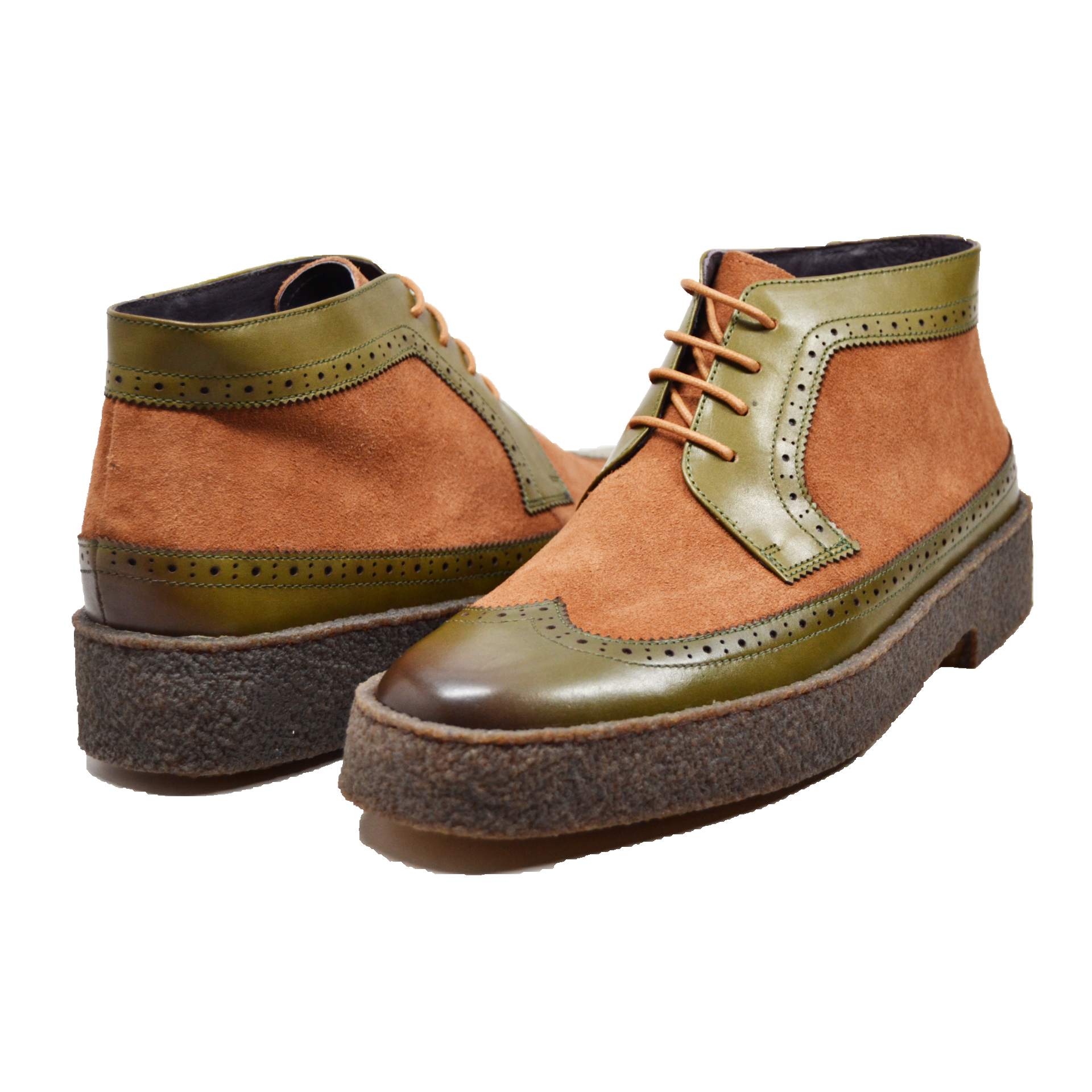 British Walkers Playboy Wingtip Men's Original Green Leather and Brown Suede Shoes