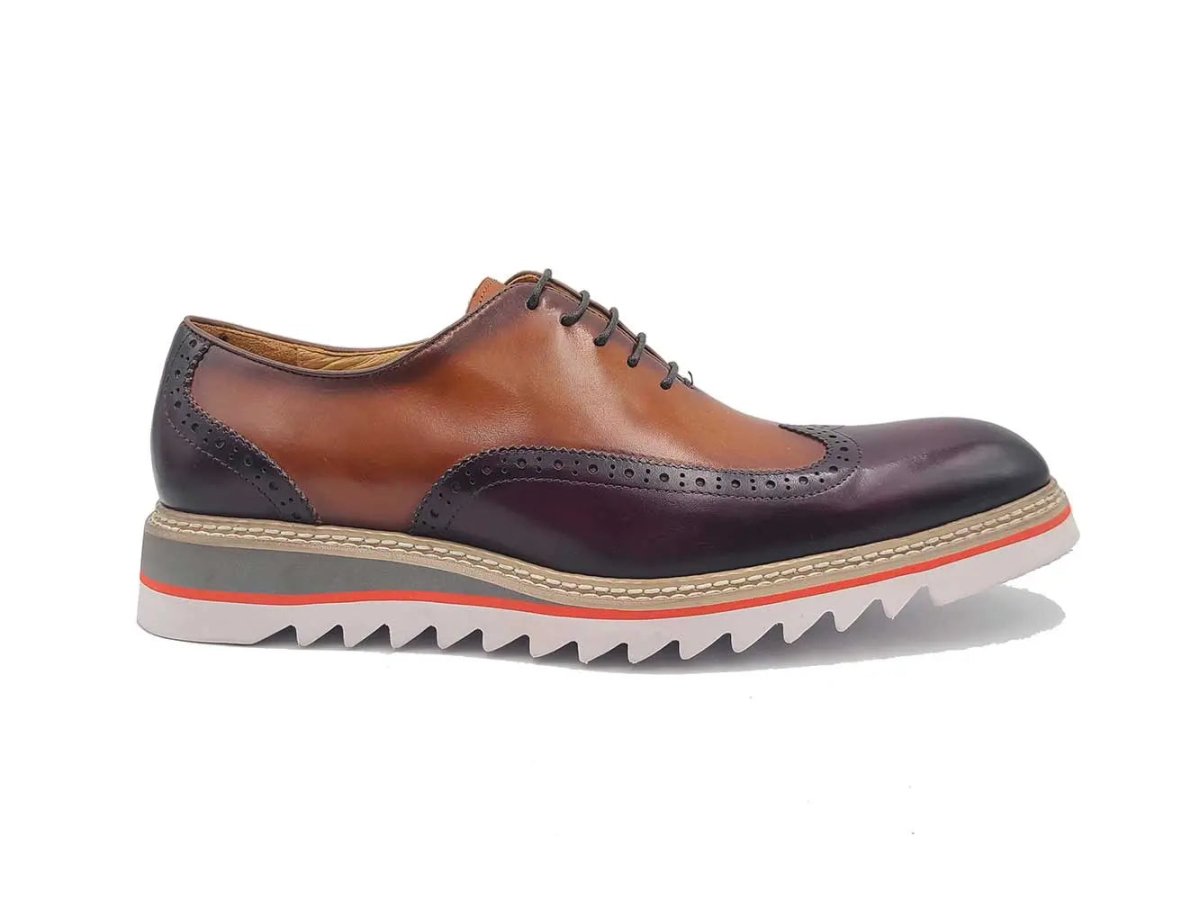 Carrucci Shoes Premium Patina Finish Two Tone Oxford Wingtip Ks55216t