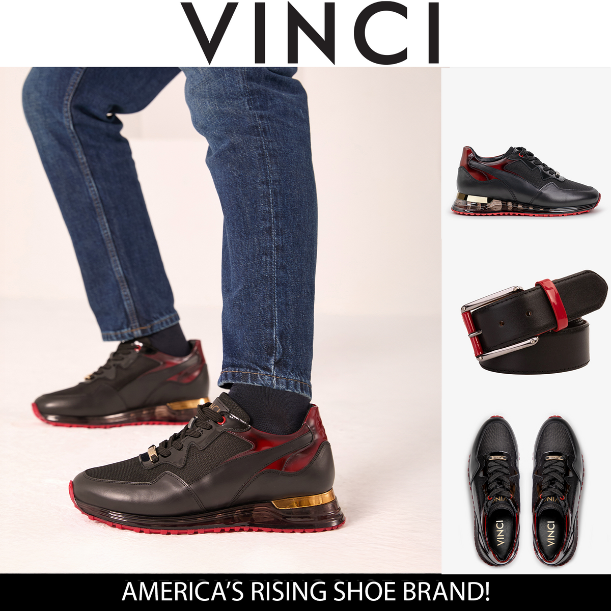 Vinci Leather The Rialto Black & Red Patent Leather Men Sneaker – product view 4