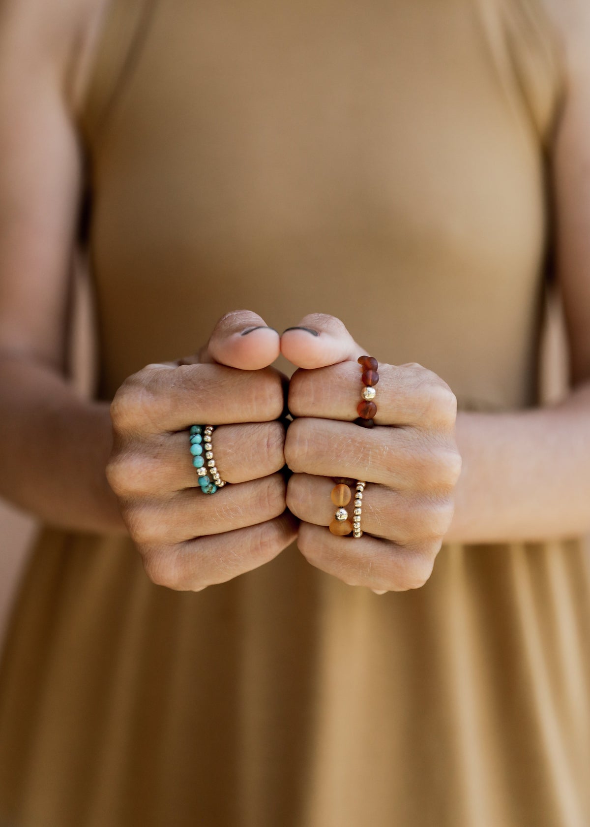 Raw Honey Baltic Amber + 14K Gold Filled || Beaded Ring Stack