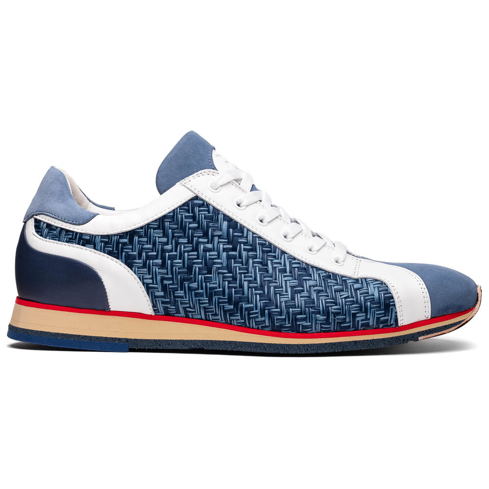 Zelli Italia Men's 65-375-BLU RIPI Calfskin Hand Weave Sneaker Blue