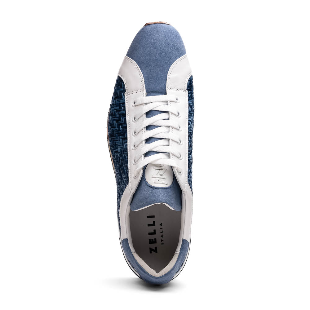 Zelli Italia Men's 65-375-BLU RIPI Calfskin Hand Weave Sneaker Blue