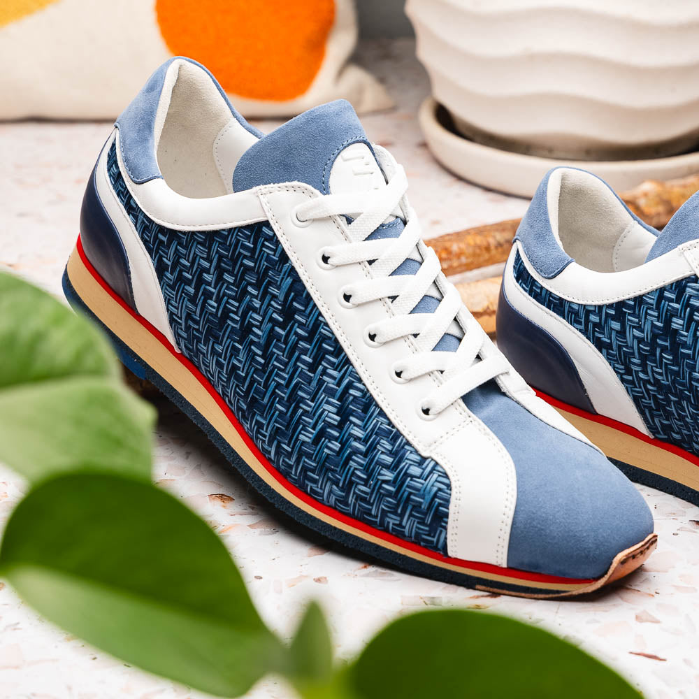 Zelli Italia Men's 65-375-BLU RIPI Calfskin Hand Weave Sneaker Blue