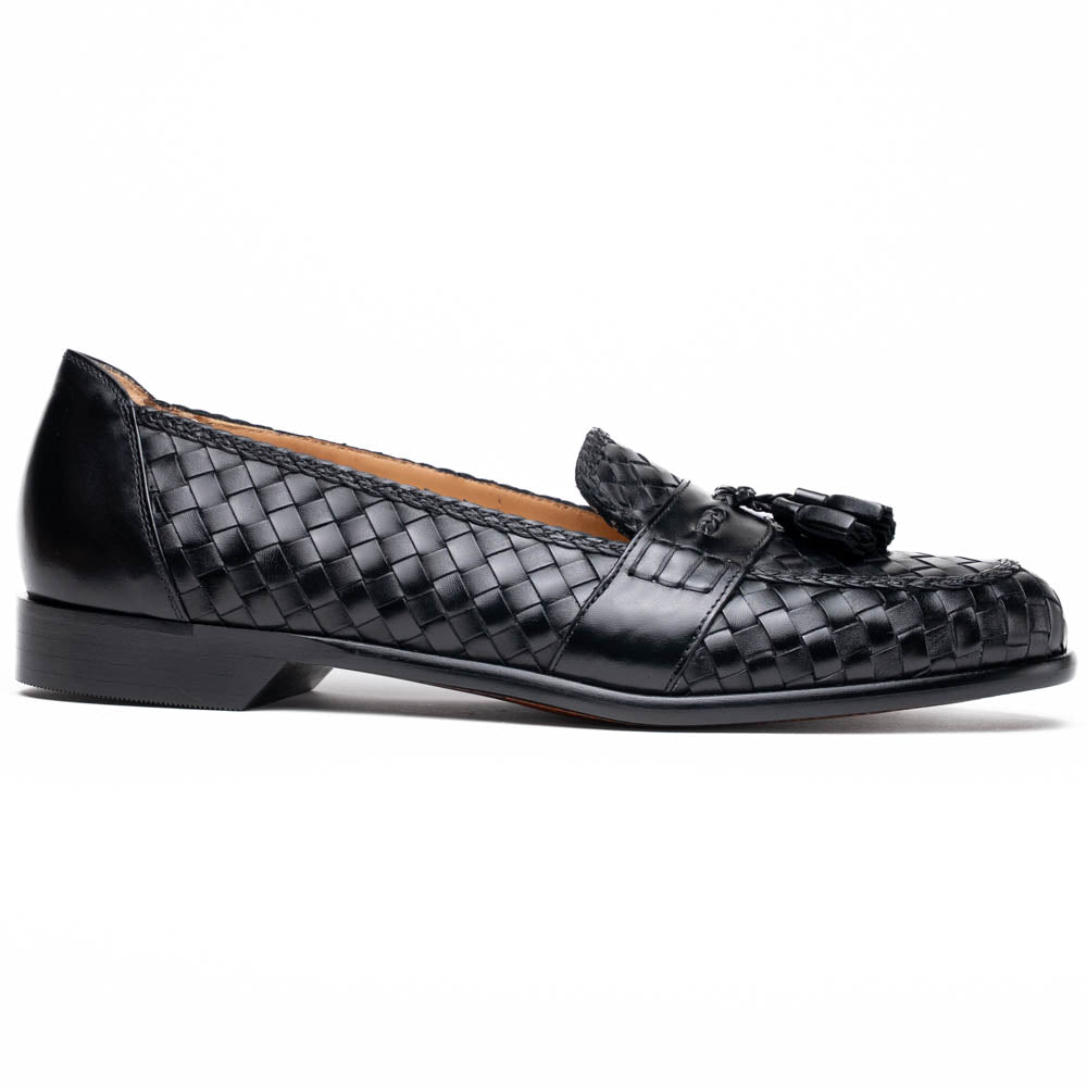 Zelli Italia 15-250-BLK RIVIERA Basketweave Calfskin Tassel Loafer, Black Front View
